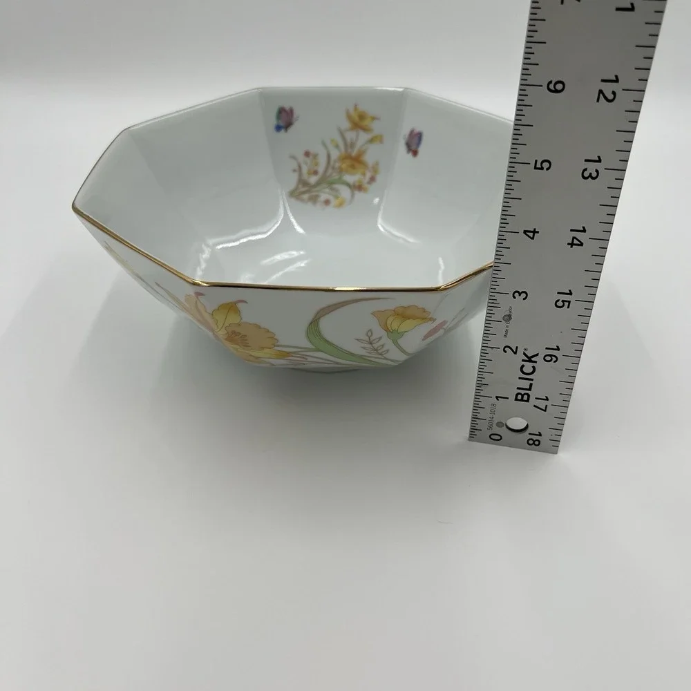 Shaddy Fine China Japan Octagonal Bowl‎ Floral Butterfly Gold Rimmed